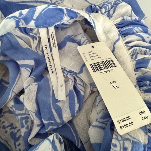 By Anthropologie V-Neck Ruffle-Sleeve Pleated Sheer Dress unlined Sz XL - Picture 7 of 12